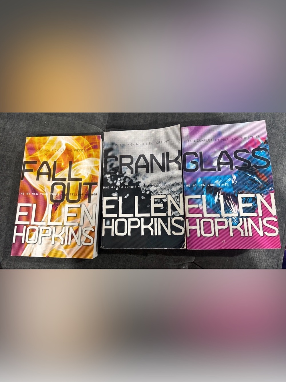 4 books by Ellen Hopkins Glass, Fallout, Crank